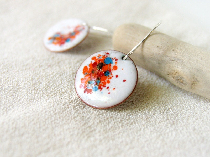 Enamel earrings dangle drop multicolor white summer artisan by Alery bioteam