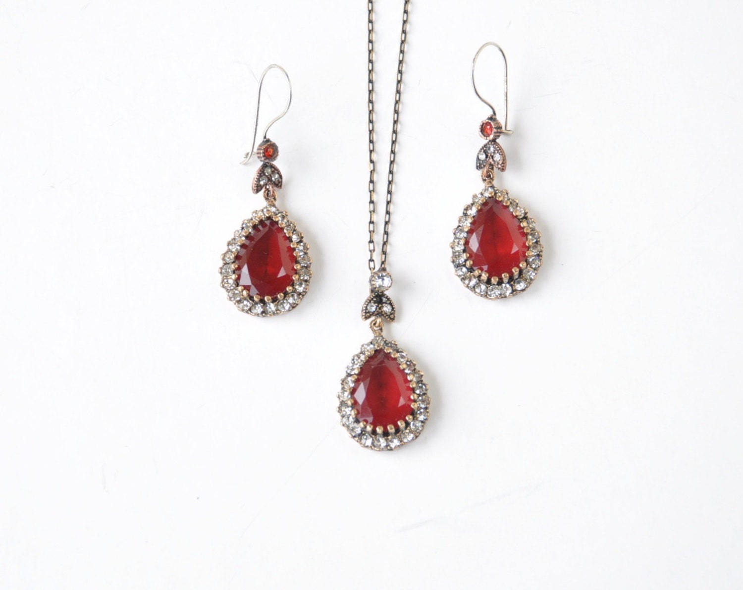 red agate drop necklace set