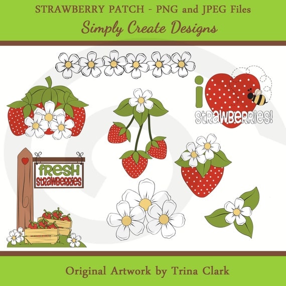 Strawberry Patch Clipart Flowers Clip Art Commercial and Personal Use Il_570xn