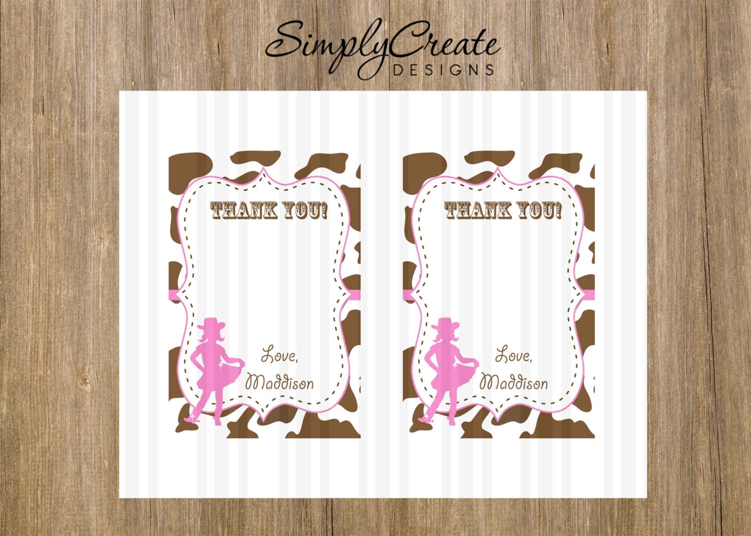 Cowgirl Thank You Card Digital Two 4x6 cards on 8.5x11 JPEG Il_570xn