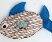 Fish I Spy Bag, Eye Spy Quiet toy, Search and Find Travel Toy Blue and orange print fabric