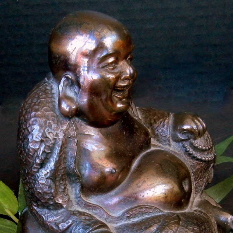 BUDDHA COIN BANK / Vintage Collectible / Bronze / Happy Buddha Tibetan  Bank /  Asian, Oriental, Chinese / 6" H / et182