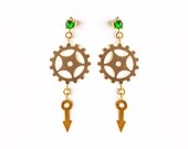 Emerald Earrings, Summer Fashion, Clock Part Earrings, Gold Earrings, Gold Jewelry, Handmade Jewelry