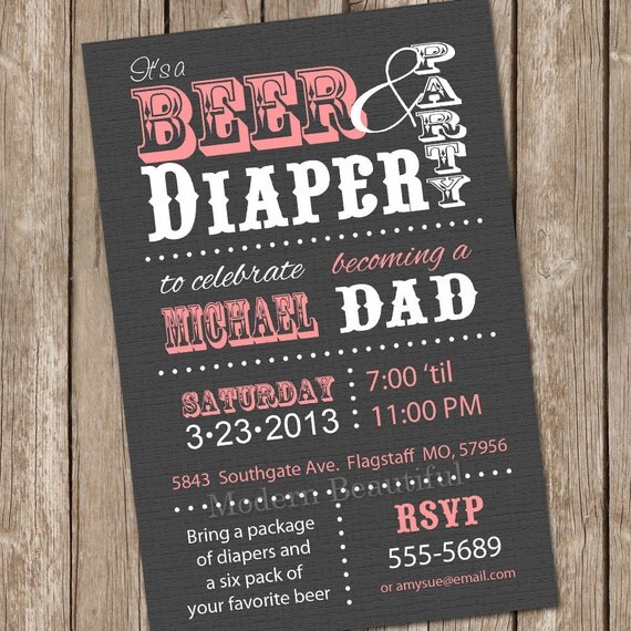 Beer and Diaper Baby Shower Invitation Grey and Pink Beer and Diaper Invitation Party Printable Personalized Il_570xn