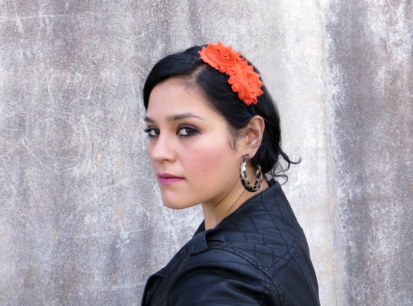 Burnt Orange Headband, Shabby Chic Flower Accessories for Women and Teens by Flower Couture