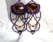 Purple Beaded Copper Chandelier Dangle Style Earrings