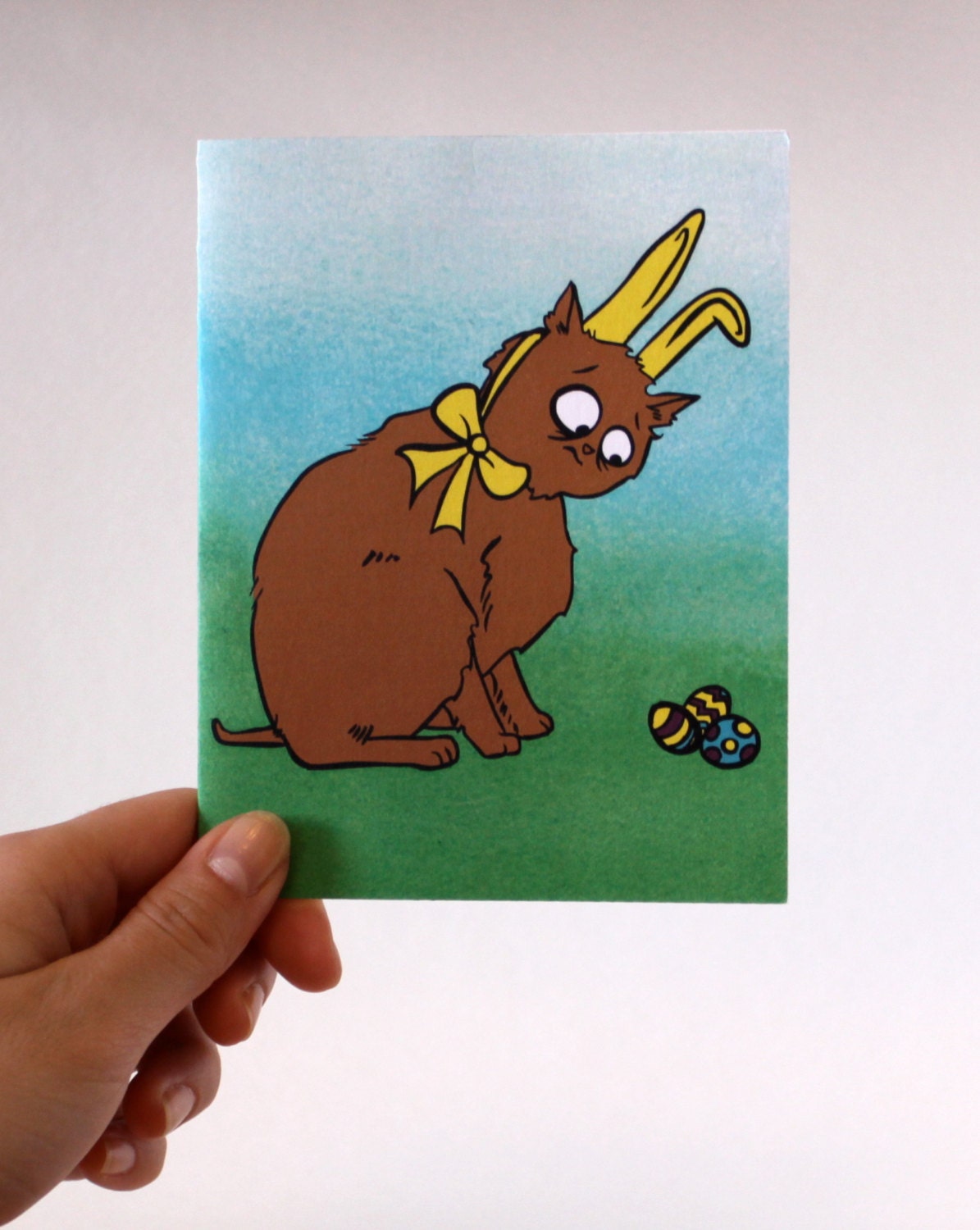 Easter egg and bow Cat with Hat Card