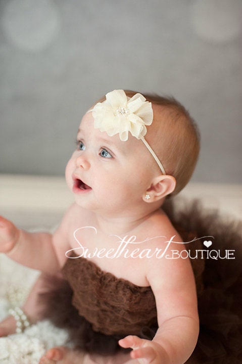 Ivory Flower Headband - Ivory Ballet Blossom - Wedding Flower Girls Headband - Kids Children's Accessory for Wedding, Photo Prop