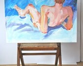 Vintage Male Reclining Nude Painting Portrait Modern Art