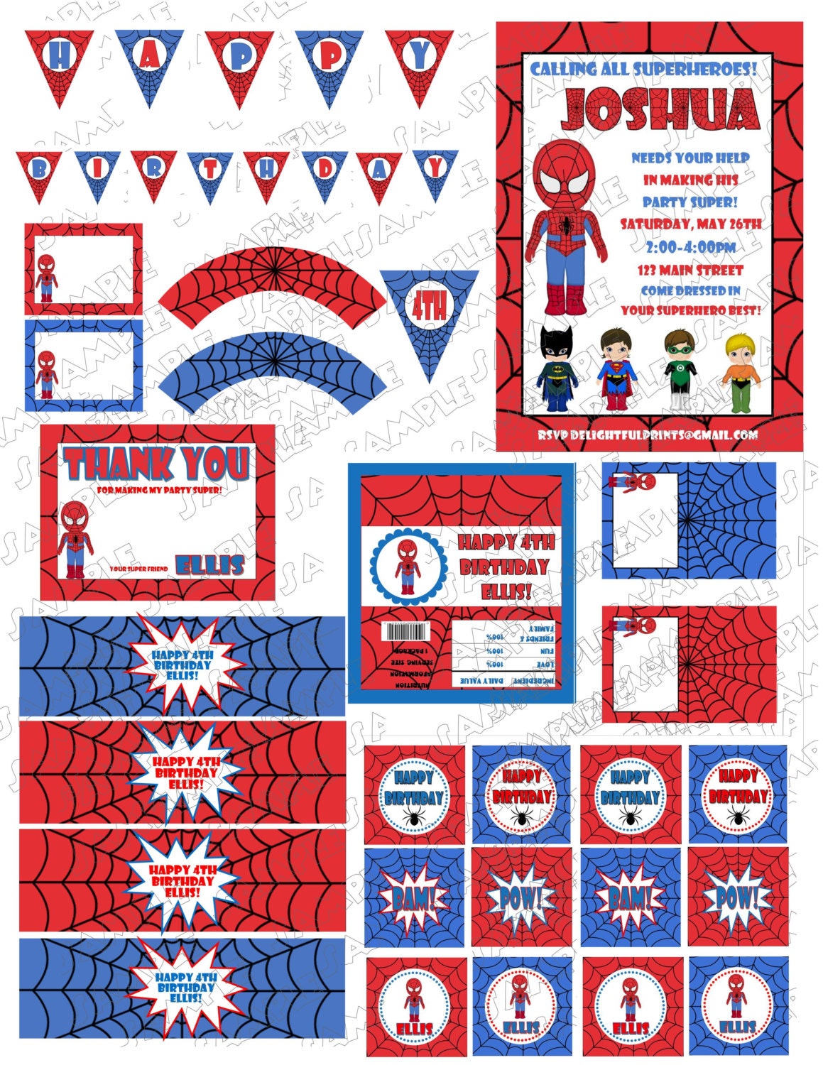 Spiderman inspired party complete party package printable with personalization by delightfulprints Il_570xn
