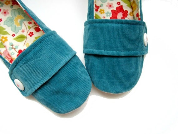Women's Slippers - Jade Blue and Floral Moli-Maudes
