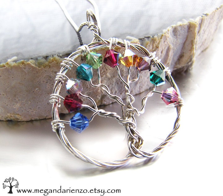 Family Tree Birthstone Necklace, Personalized Mothers Pendant