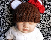 RTS NEWBORN Size 0 to 3 Months Teddy Bear "Beary Cute" Hat with Bow
