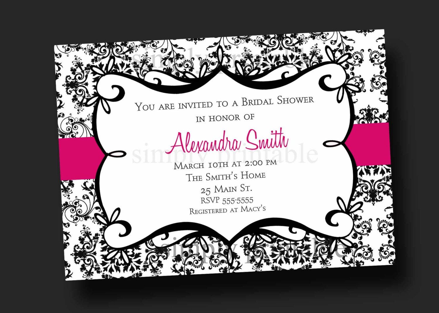 Damask Bridal Shower Invitation Black & White (Printable Digital File) Il_570xn