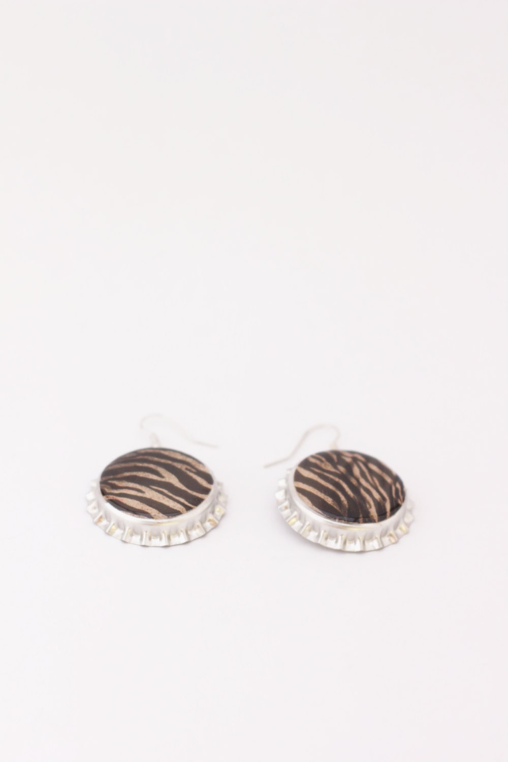 REDUCED Metallic Zebra Stripes Recycled Bottle Cap Earrings