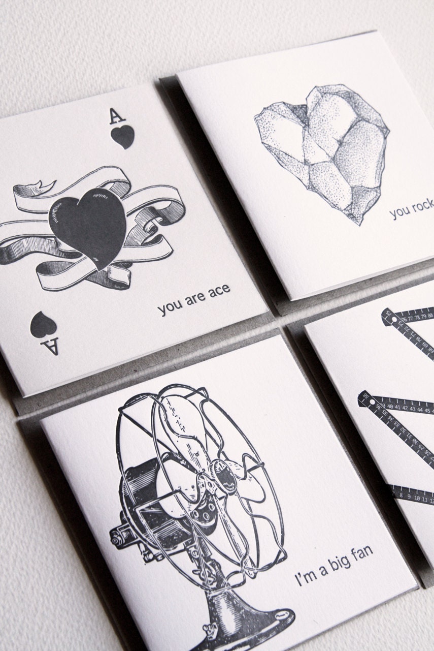 Valentines Day letterpress all occasion cards - You rock, You're ace, You rule, Im a big Fan . Purchase all 4 and save. Made in Aus