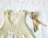 Knitted baby dress and little shoes in pearl. 100% cotton. READY TO SHIP size 0-3 months