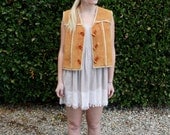 Vintage Suede and Shearling Toggle Button Vest