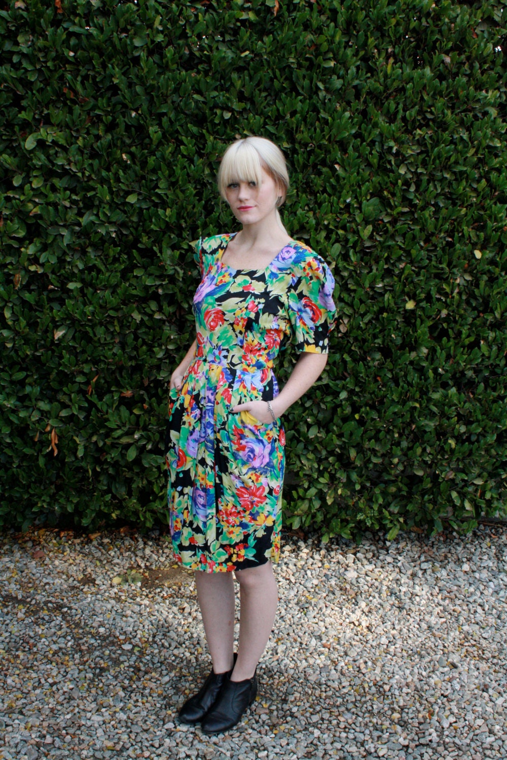 Floral Monet Fitted Dress // 1980s