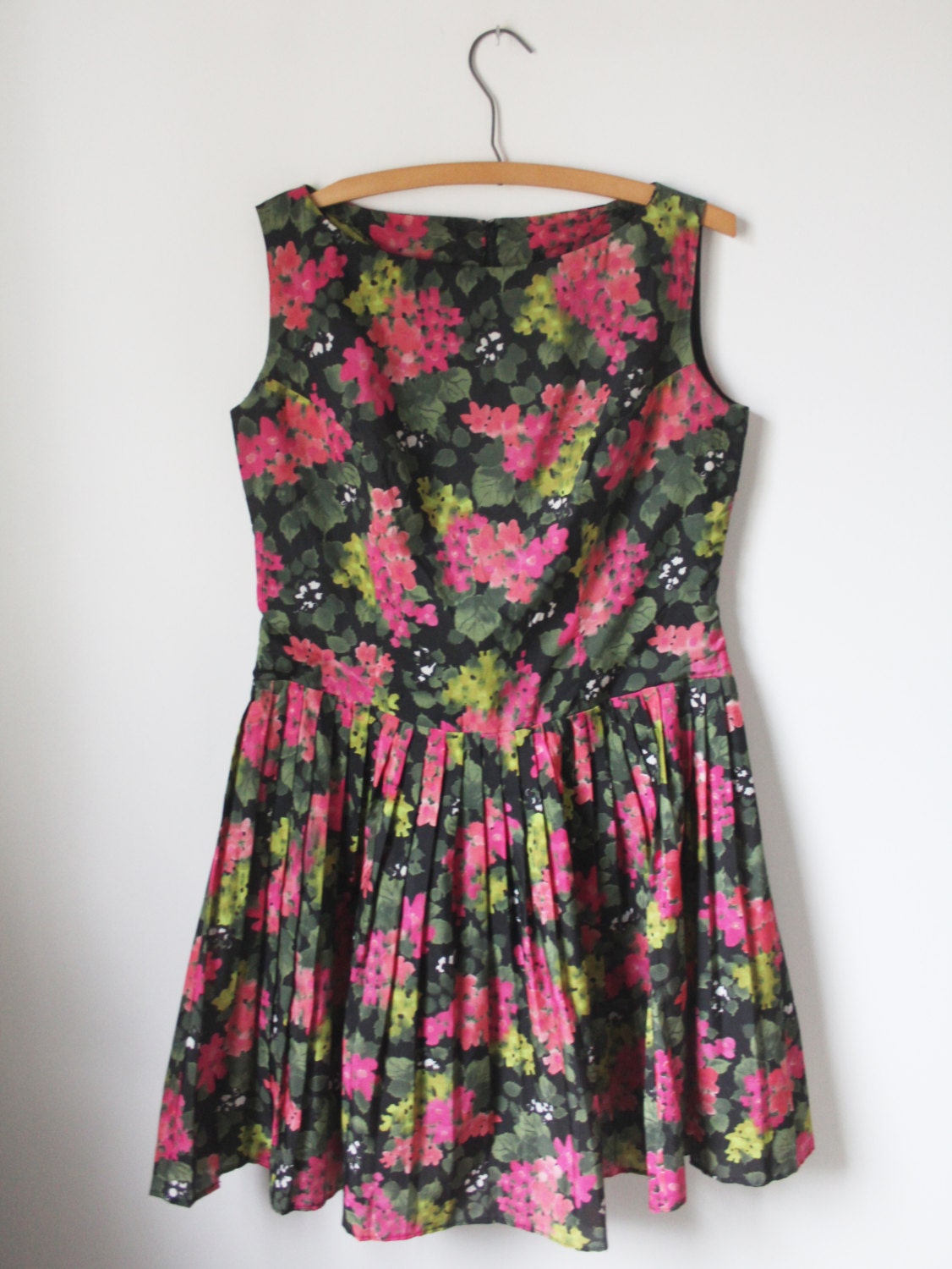 Vintage Black and Pink Floral Watercolor Dress