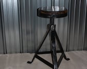 Adjustable Height Steel & Wood Bar Stool