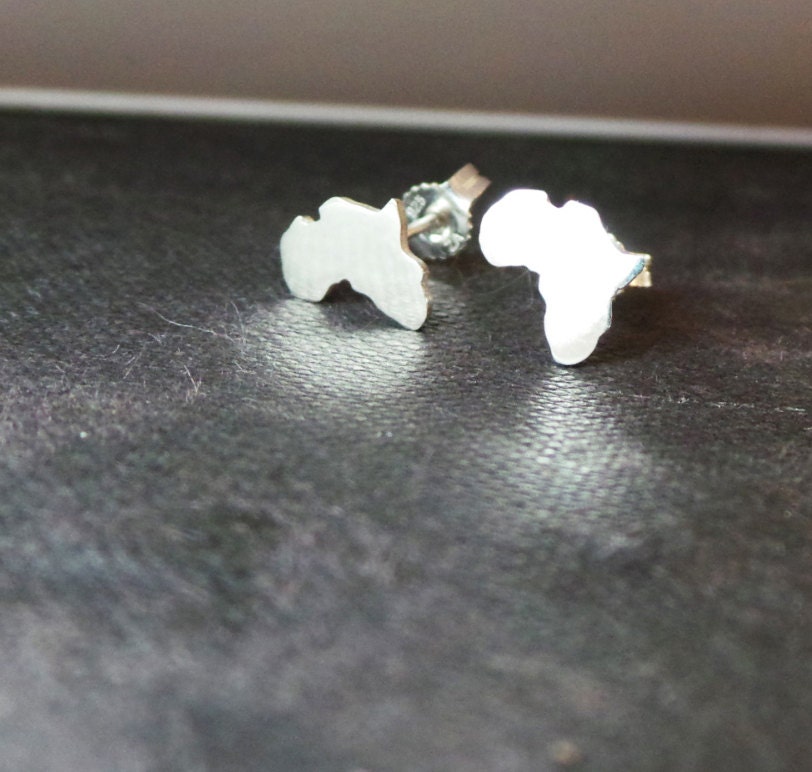 Africa studs Africa earrings silver africa studs Shape of Africa Jewelry