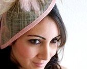 Pink Twist Mesh Fascinator - "Victoria" Pink Mesh Fascinator Hat Headband with Flighty Feathers