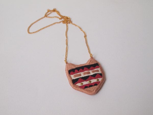 Shapes on Cat, embroidered necklace
