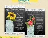 REHEARSAL Invite - Chalkboard Floral Mason Jar  - 10 flower choices