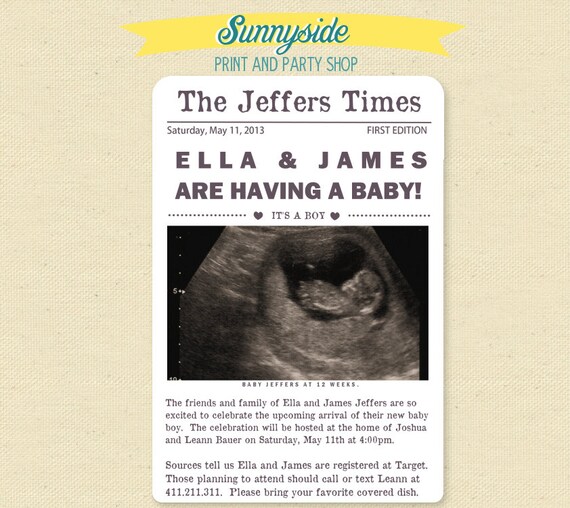 Vintage Newspaper Baby Shower Invitation - Printable or Printed Set - Couples Baby Shower Il_570xn
