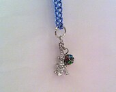 Little Rhinestone Eiffel Tower charm with rainbow pave bead on blue chain