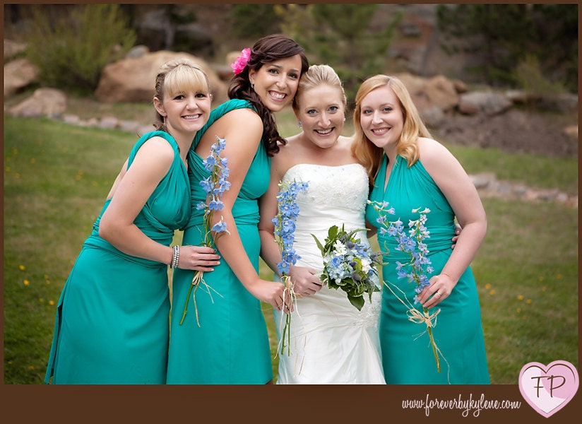 Jade Green Wrap Twist Knee Length Dress...67 Colors... Bridesmaids, Wedding, Honeymoon, Tropical,  Vacation