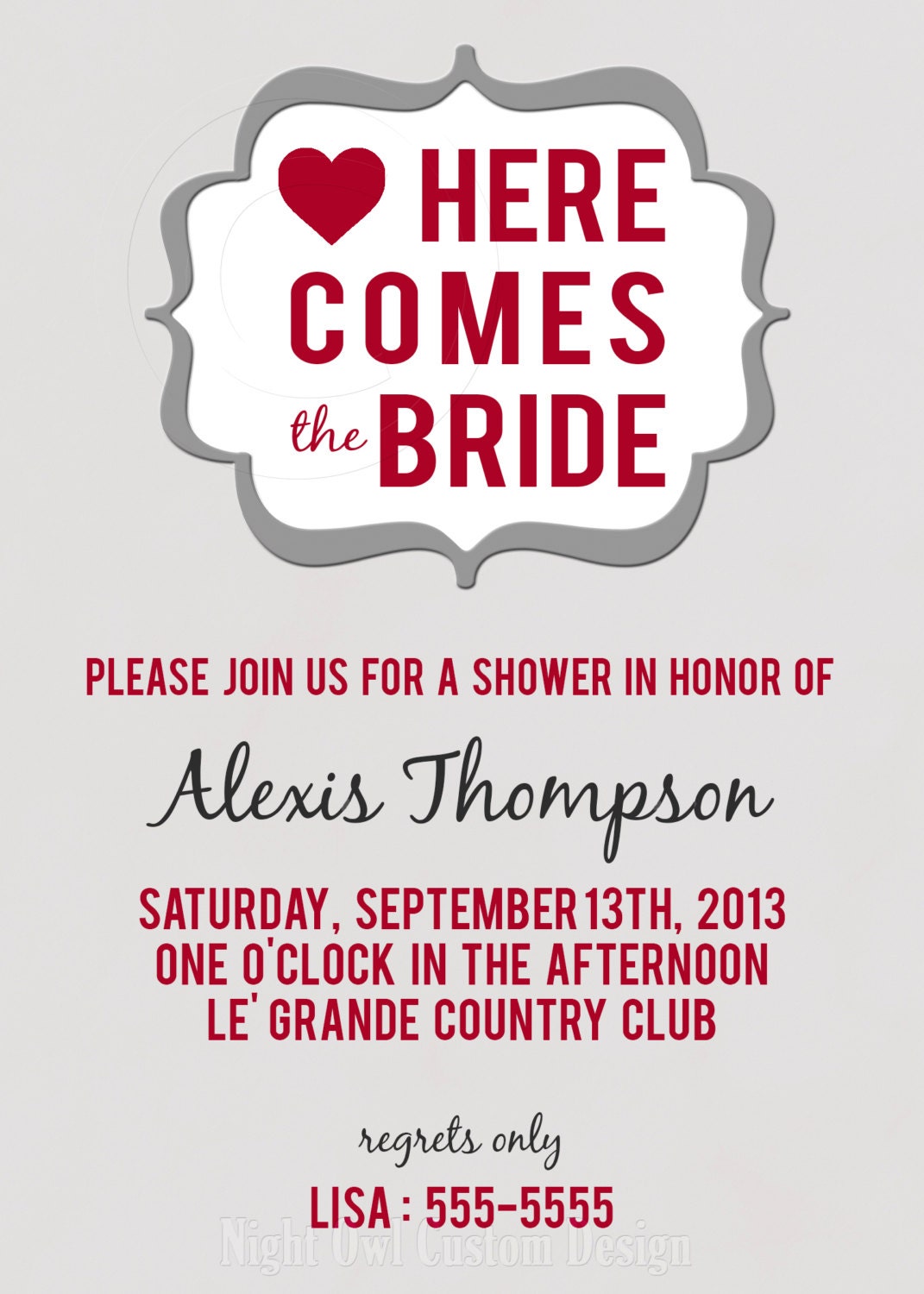 Modern, sophisticated bridal wedding shower invitation - DIY, digital file - custom & personalized