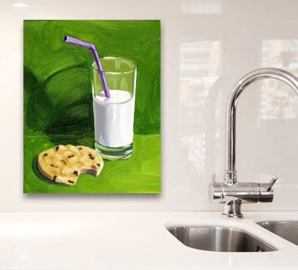 Milk and Cookies original painting pop art kitchen decor emerald