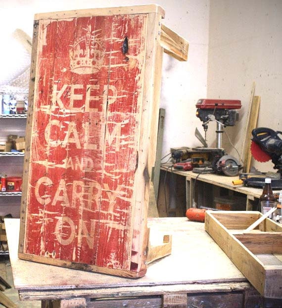 Keep Calm Coffee Table Reclaimed Wood with "Keep Calm and Carry On"