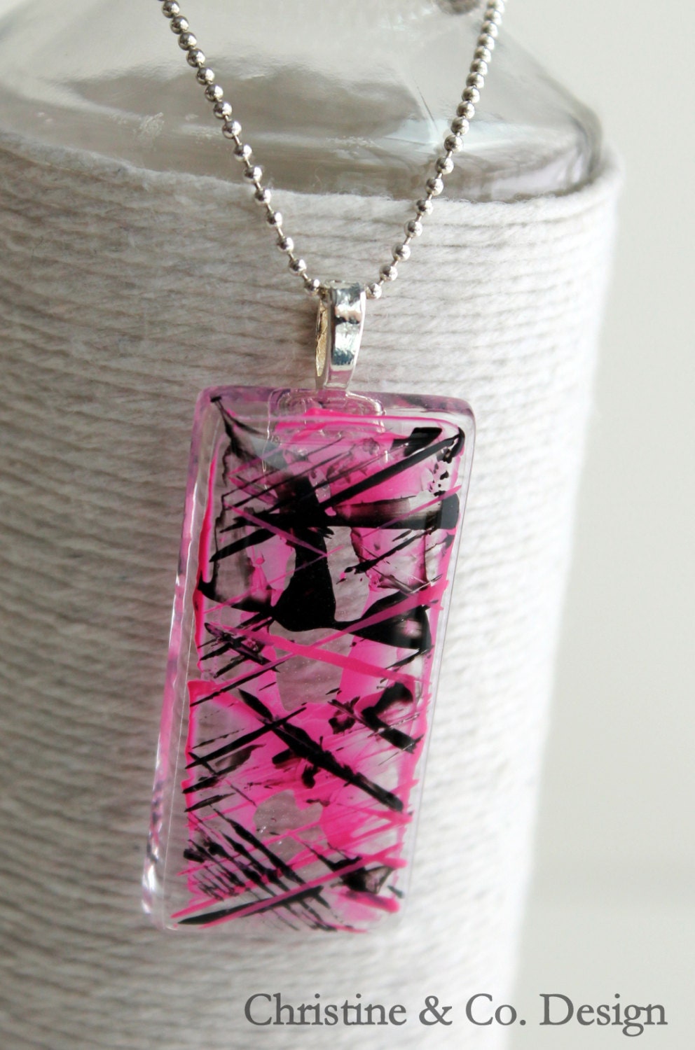 Black and Pink Work of Art Rectangle Glass Pendant