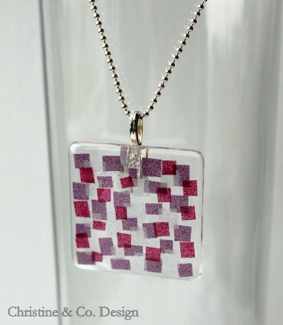 Washi Tape Modern Design on Glass Pendant Charm in Pink, Purple, and Silver