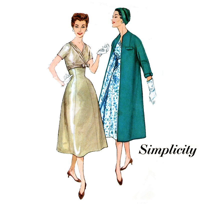 1950s Evening Dress and Coat Pattern Simplicity 1923 Bust 42 Womens Vintage Sewing Pattern Cocktail Party Dress UNCUT
