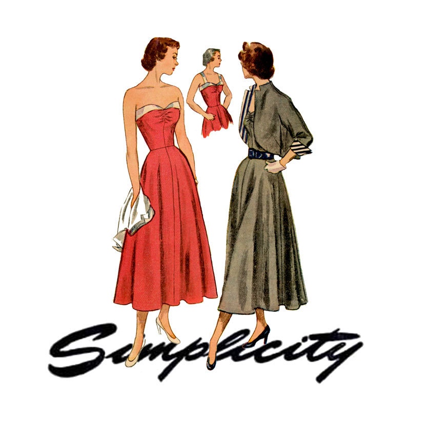 1940s Sundress and Bolero Pattern Simplicity 2817 Bust 30 Womens Vintage Sewing Pattern Strapless Fit and Flared Day or Evening Dress