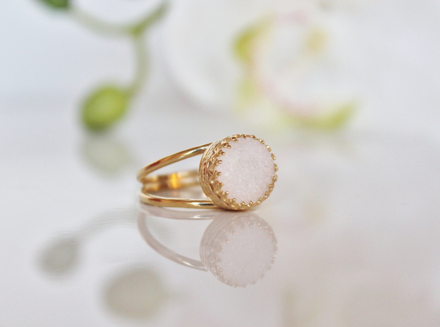 druzy ring, gold ring, druzy jewelry, gold and white ring, gemstone ring, rough ring, semi precious ring, vintage ring