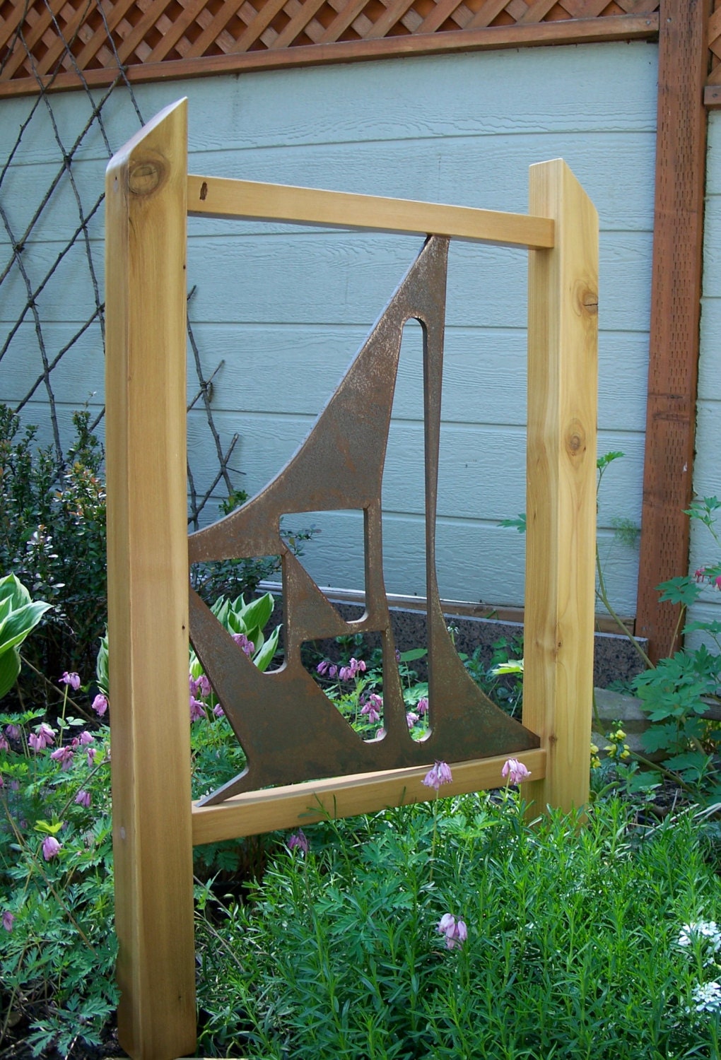 Garden Decor, Steel and Cedar, Trellis, Garden Art, Garden Screen, Modern Style, NEW ITEM