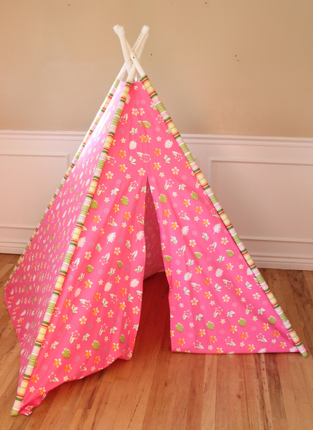 Pink, Green, Orange, Floral, Flower, Girl, Play Teepee, Tee Pee, Tent (poles included) Ready to Ship