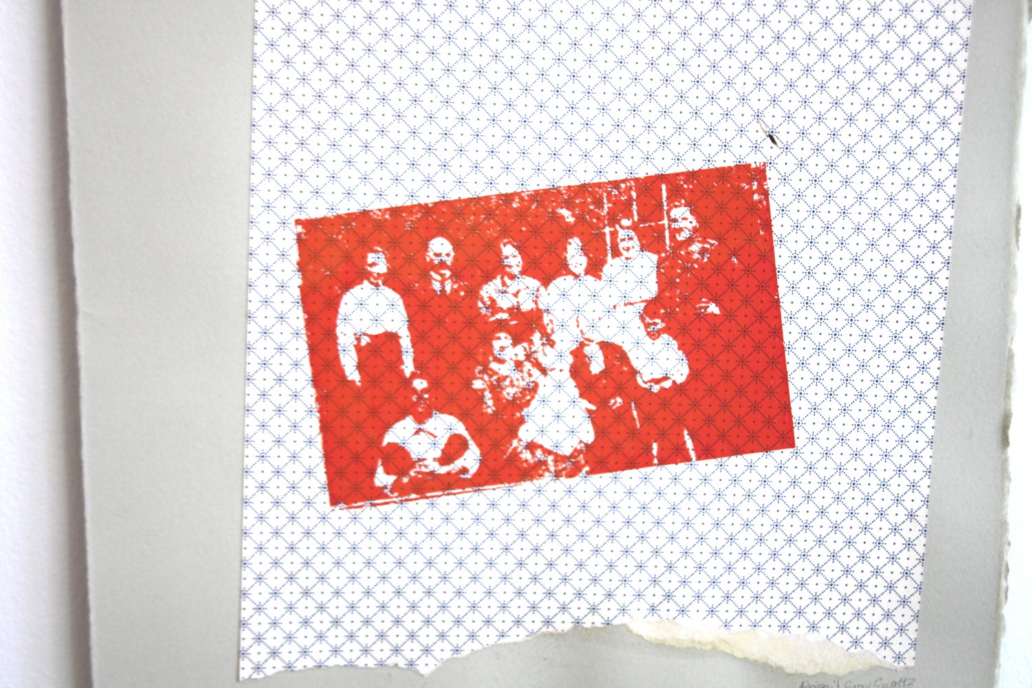 Family Portrait, an original silkscreen on Wallpaper, Family from England Circa 1920's