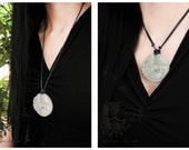 Divinity Necklace - Quan Kwan Yin Buddhist Goddess Of Compassion Mint Green Carved Jadeite Choker Long Adjustable Leather - Padma Pani