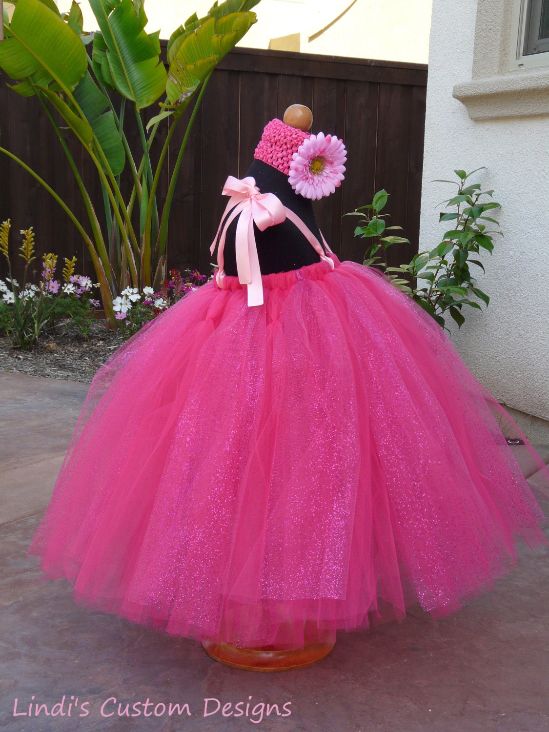 Princess Fuchsia Glittery Pink Birthday, Wedding, or Costume Tulle Dress & Headband up to age 2T
