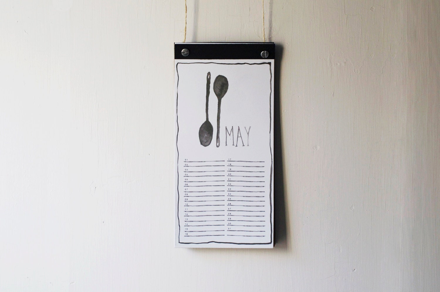 perpetual year wall calendar with illustrated kitchen utensils - small kitchen decor
