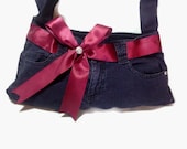 Upcycled small purse Purple recycled from a jean skirt
