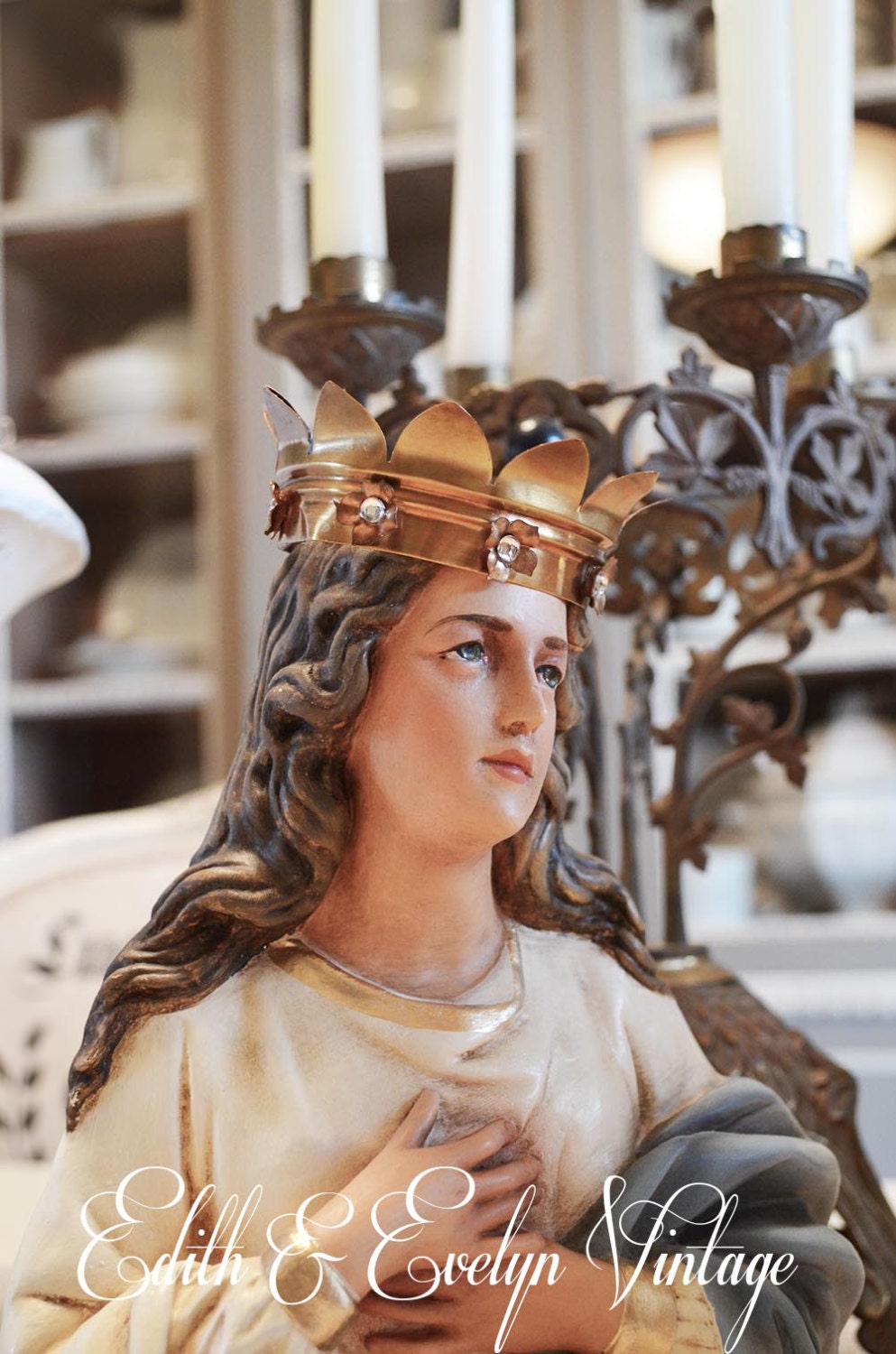 Vintage French Our Lady of Assumption Bust, Plaster Statue, Virgin Mary