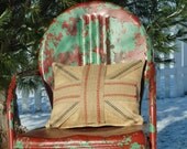 Handmade British Union Jack Burlap Pillow- Red and Black- insert Included