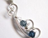 Elven Swirl Crystal Wire Wrapped Pendant Necklace - Choice of Color Swarovski Crystal - Blue Wave Elvish, Celtic Jewelry
